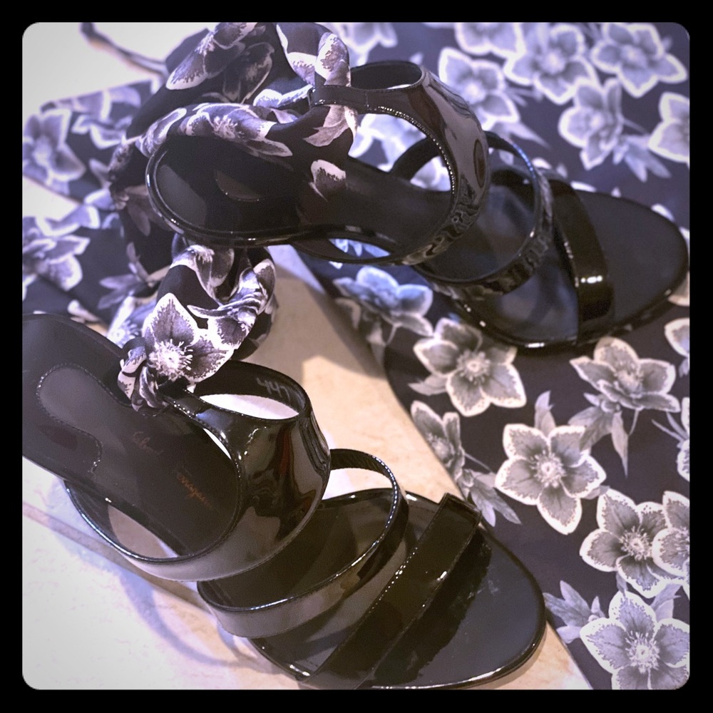 Salvatore Ferragamo patent leather sandal heels